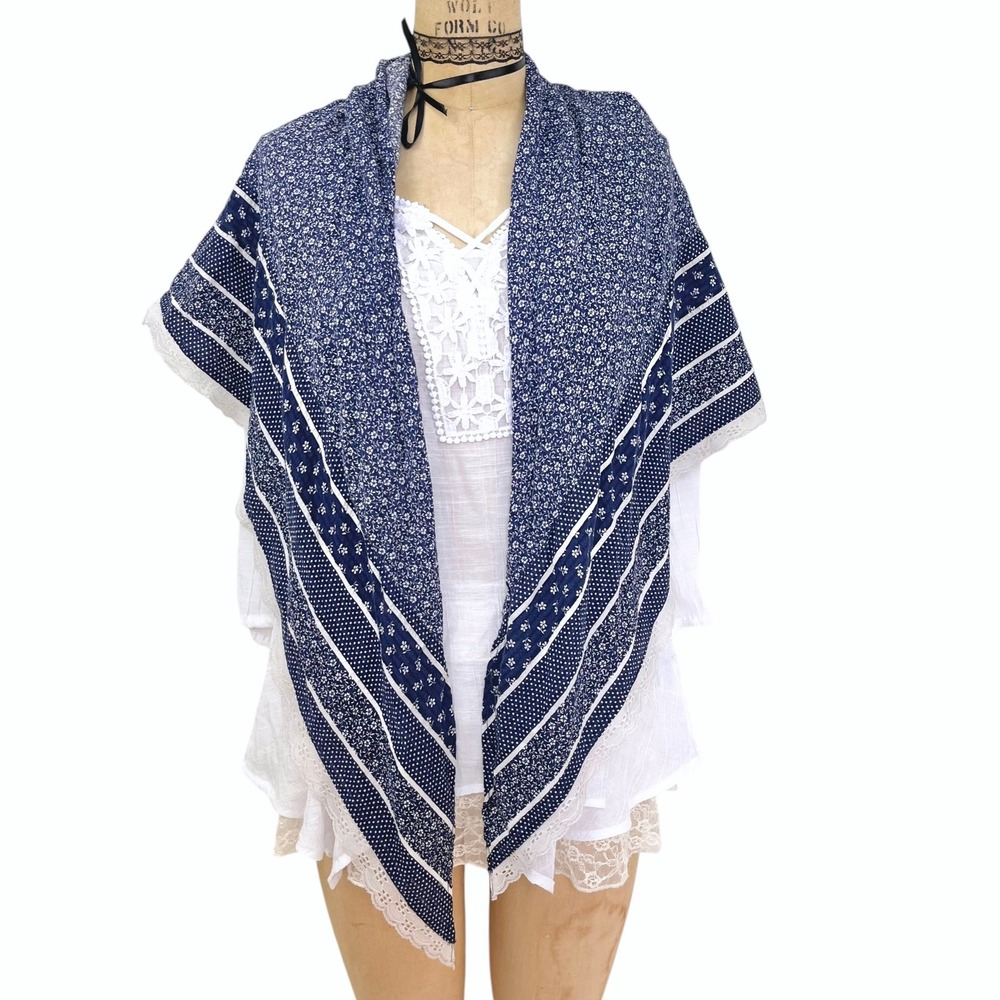 Cottagecore Scarf Wrap Lace Trim Floral Polka Dot Praire Grandmacore‎ OS